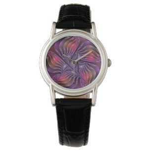 Reloj De Pulsera Fantasía colorida Resumen Trippy Purple Fractal