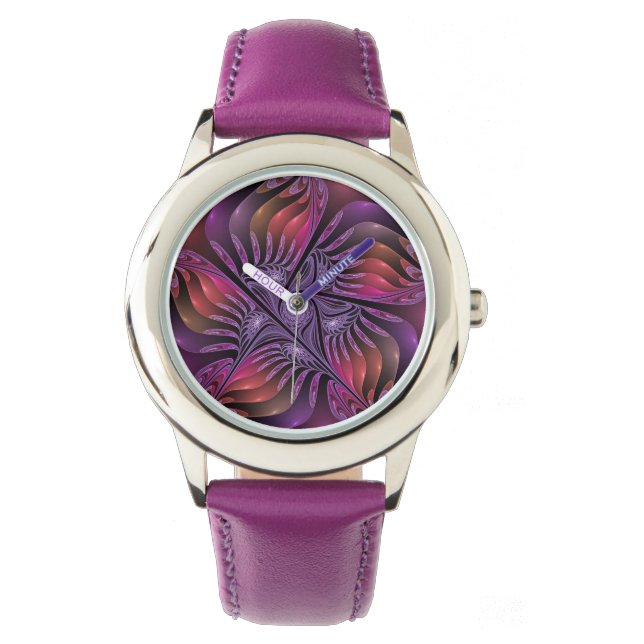 Reloj De Pulsera Fantasía colorida Resumen Trippy Purple Fractal (Anverso)