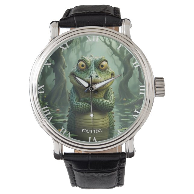 Reloj De Pulsera Fantasía cute árboles cocodrilos enojados (Anverso)