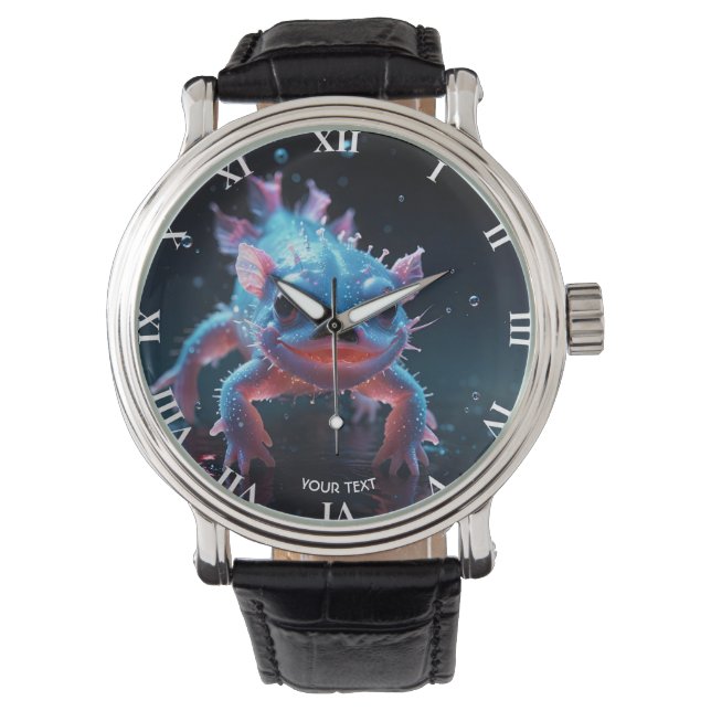 Reloj De Pulsera Fantasía Cute Blue Sonriente Axolotl (Anverso)