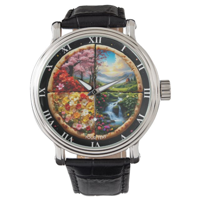 Reloj De Pulsera Fantasía Cute Primavera Delicada Pizza (Anverso)