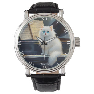 Reloj De Pulsera Fantasía Cute Ragdoll Cat En Piano