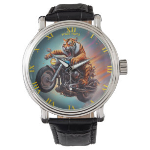 Reloj De Pulsera Fantasía Cute Tigre en bicicleta