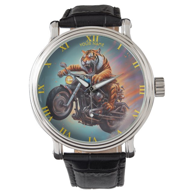 Reloj De Pulsera Fantasía Cute Tigre en bicicleta (Anverso)