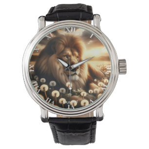 Reloj De Pulsera Fantasía flor de león suave puesta de sol