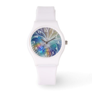 Reloj De Pulsera Fantasía floral, colorido abstracto flor fractal