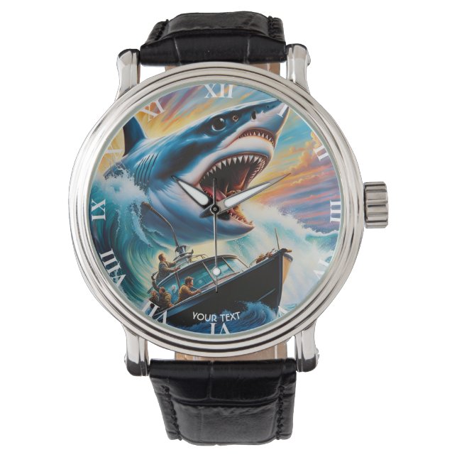 Reloj De Pulsera Fantasía lindo Vivid Shark atacando barco (Anverso)