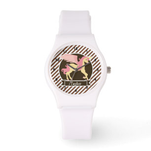 Reloj De Pulsera Fantasía rosa y amarilla Unicornio; franjas blanca