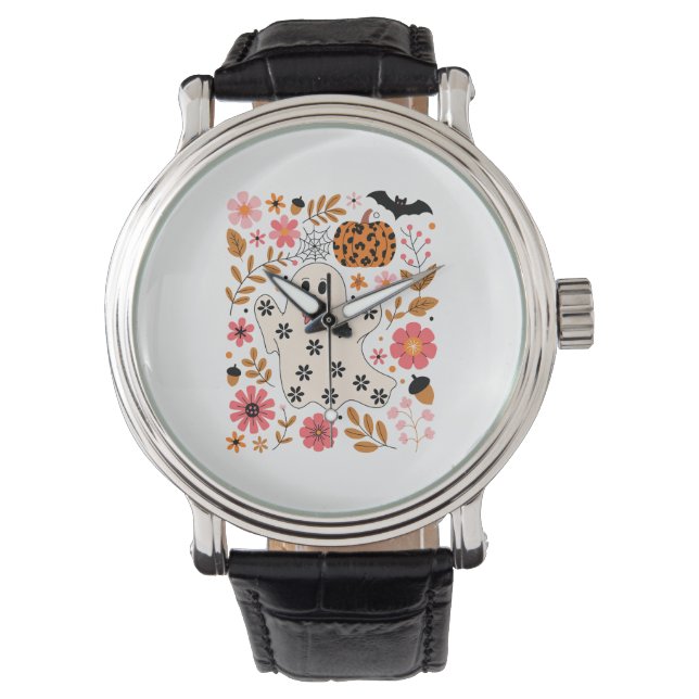 Reloj De Pulsera Fantasma y flor de calabaza cutáneo (Anverso)