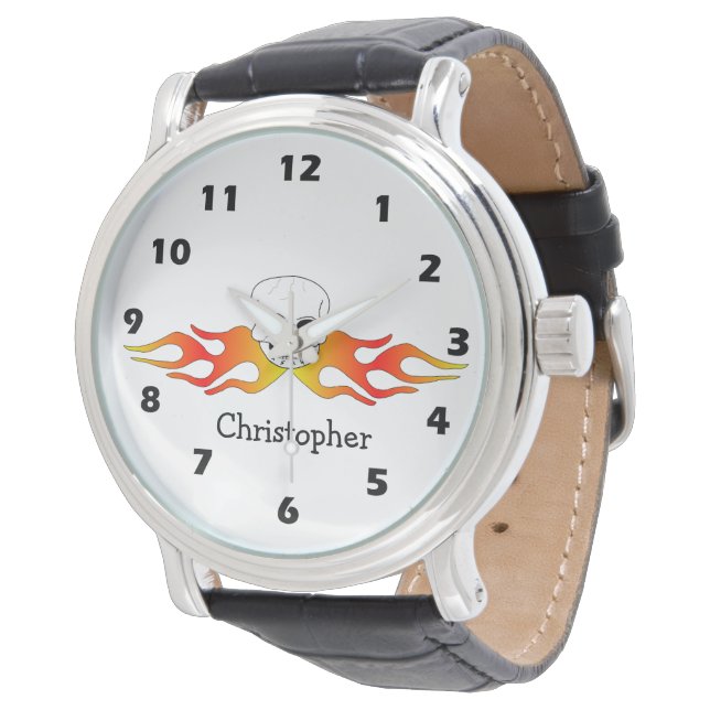 Reloj De Pulsera Fantasy Art Skull And Flames Design Personalised (Angular)