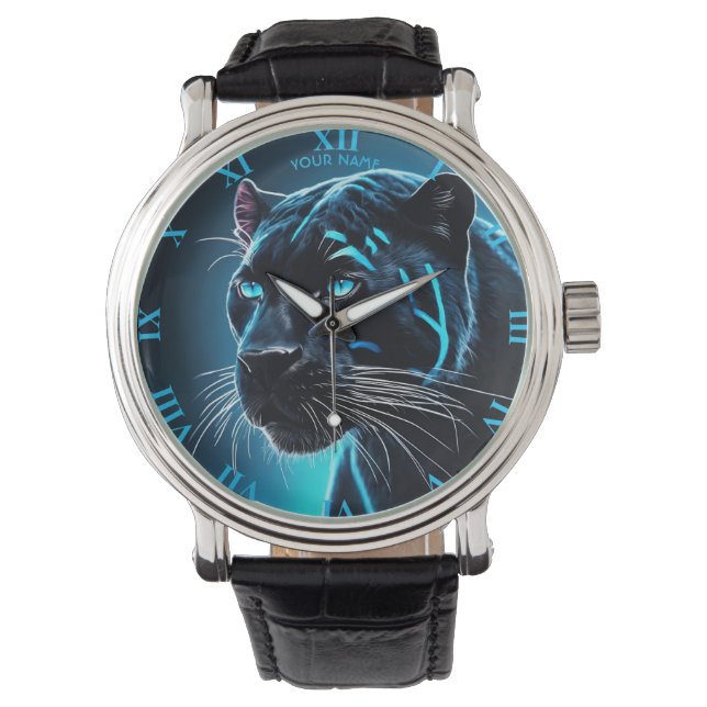 Reloj De Pulsera Fantasy Cute Angry Blue Panther (Anverso)
