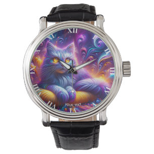 Reloj De Pulsera Fantasy Cute Blue Purple Cat
