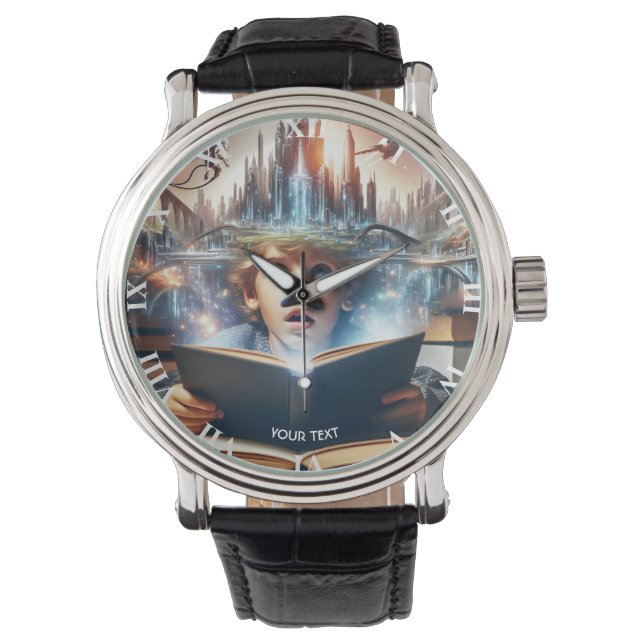 Reloj De Pulsera Fantasy Cute Boy City Book (Anverso)
