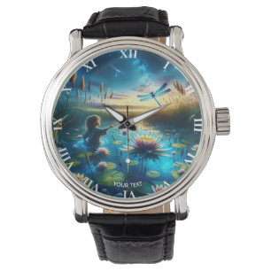 Reloj De Pulsera Fantasy Cute Boy Dragonfly Night