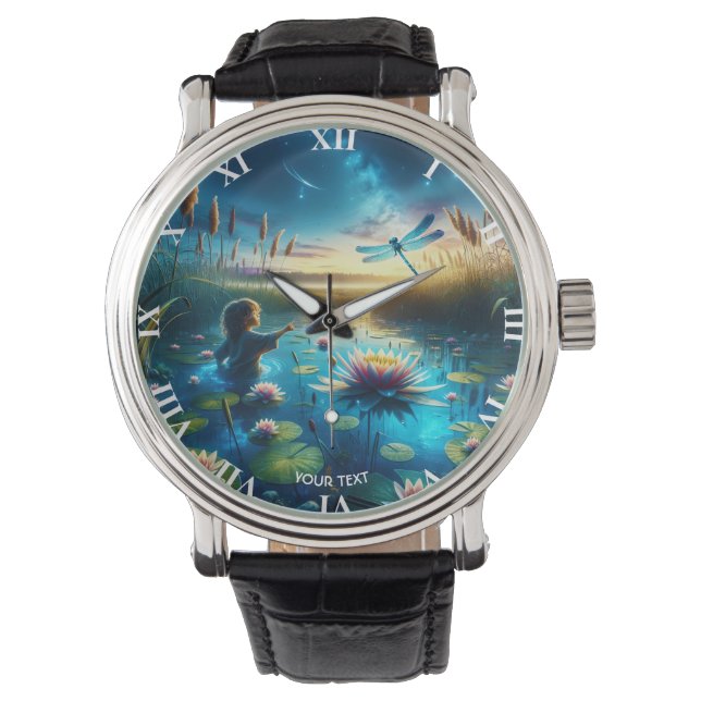 Reloj De Pulsera Fantasy Cute Boy Dragonfly Night (Anverso)