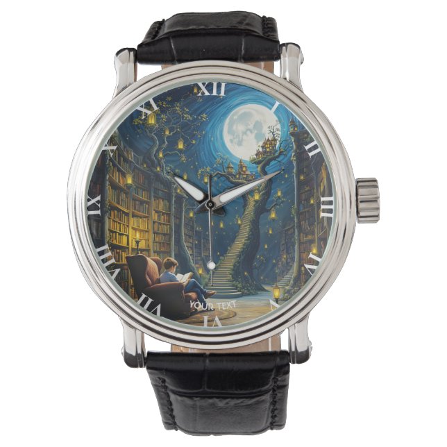 Reloj De Pulsera Fantasy Cute Boy Tree Library (Anverso)