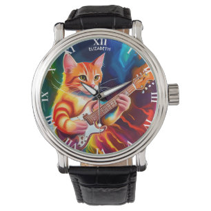 Reloj De Pulsera Fantasy Cute Cat Tocando Guitarra