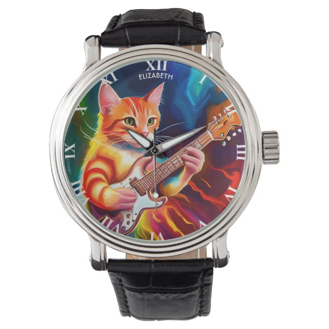 Reloj De Pulsera Fantasy Cute Cat Tocando Guitarra (Anverso)