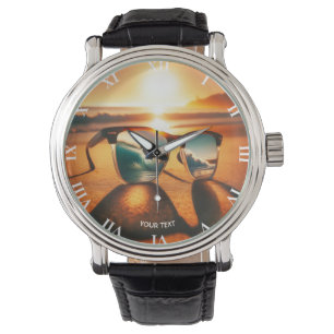 Reloj De Pulsera Fantasy Cute Glasses Sunset Beach