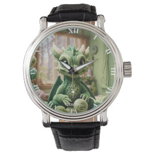 Reloj De Pulsera Fantasy Cute Green Yarn Dragon