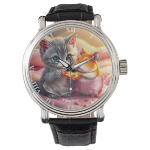 Reloj De Pulsera Fantasy Cute Kitten Hamster Pizza