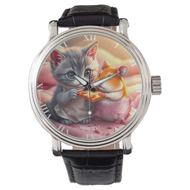 Reloj De Pulsera Fantasy Cute Kitten Hamster Pizza (Anverso)