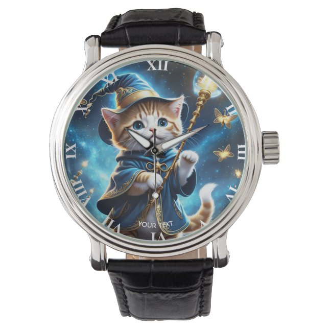 Reloj De Pulsera Fantasy Cute Kitten Wizard Stars (Anverso)