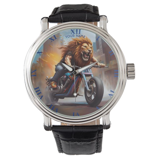 Reloj De Pulsera Fantasy Cute Lion Riing Bike (Anverso)