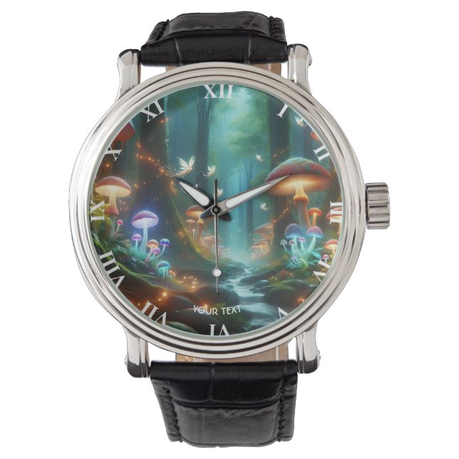 Reloj De Pulsera Fantasy Cute Mushrooms Forest Night (Anverso)