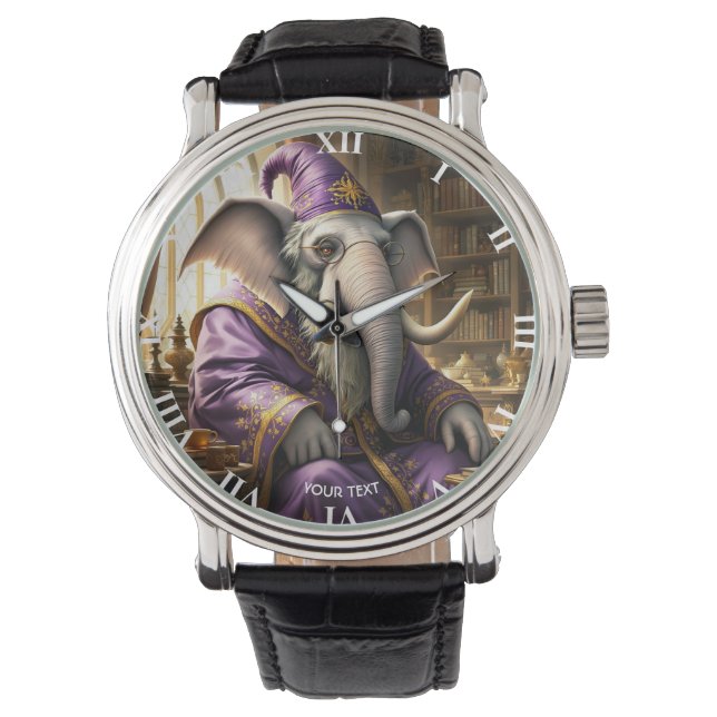 Reloj De Pulsera Fantasy Cute Old Elephant Wizard (Anverso)