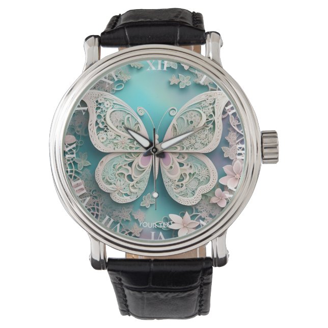Reloj De Pulsera Fantasy Cute Pastel Filigree Butterfly (Anverso)