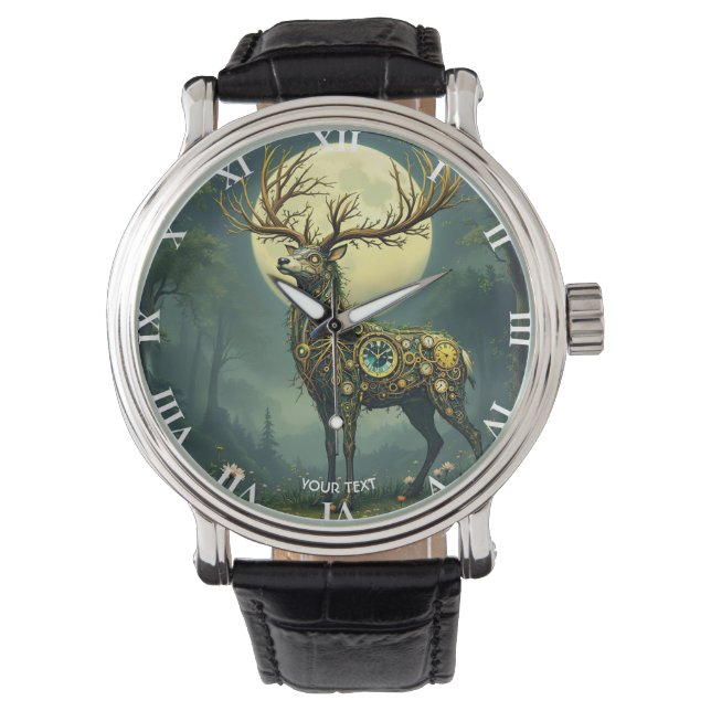 Reloj De Pulsera Fantasy Cute Steampunk Deer Forest (Anverso)
