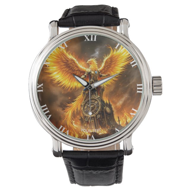 Reloj De Pulsera Fantasy Cute Steampunk Flames Phoenix (Anverso)