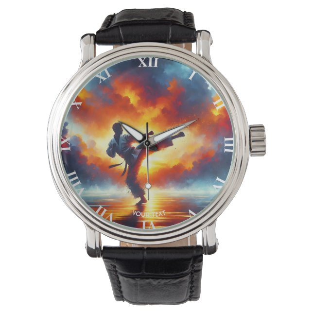 Reloj De Pulsera Fantasy Cute Sunset Karate Fighter (Anverso)