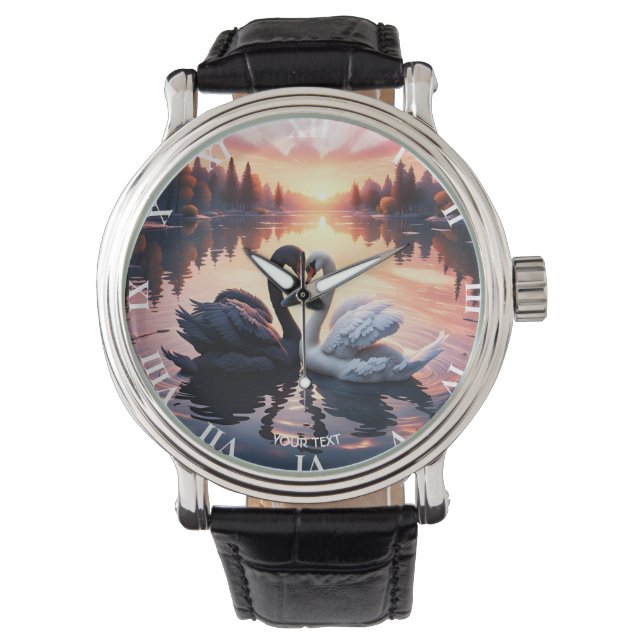 Reloj De Pulsera Fantasy Cute Swan Lake Sunset (Anverso)