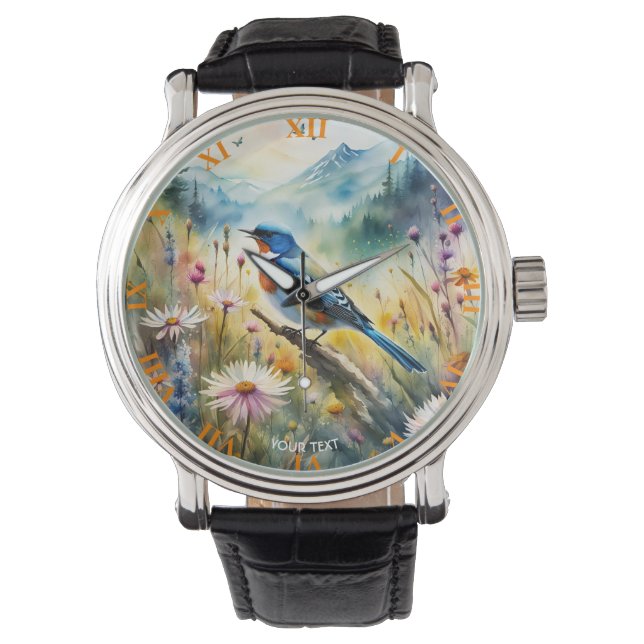 Reloj De Pulsera Fantasy Cute Vivid Bird Watercolor Paisaje (Anverso)