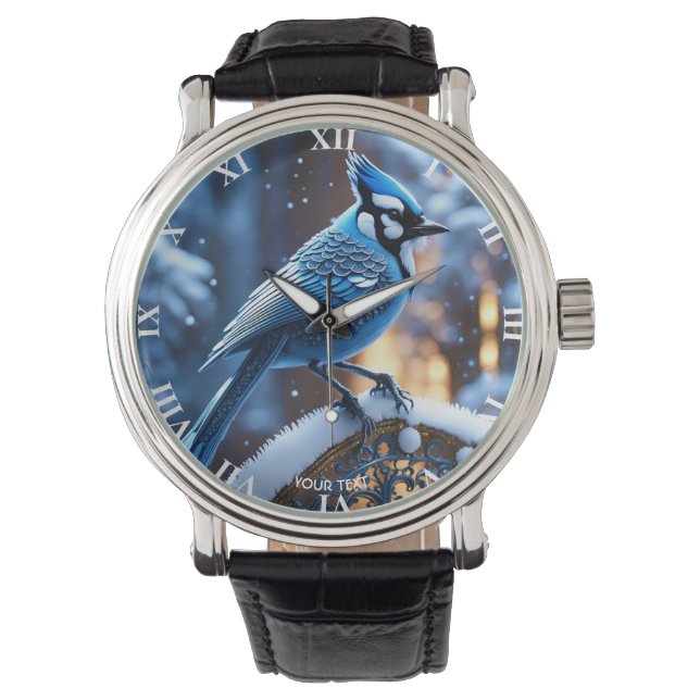 Reloj De Pulsera Fantasy Cute Vivid Blue Bird Filigree (Anverso)