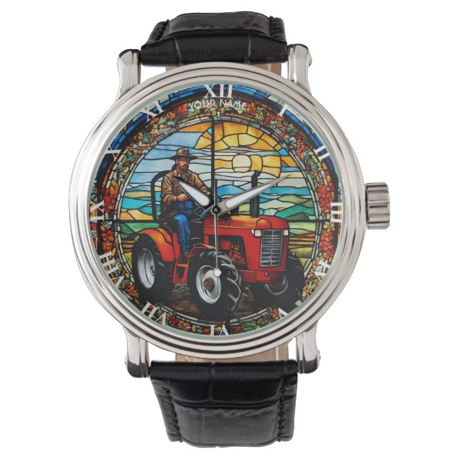 Reloj De Pulsera Fantasy Cute Vivid Farmer En Tractor (Anverso)