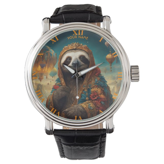 Reloj De Pulsera Fantasy Cute Vivid Flowers Royal Sloth (Anverso)