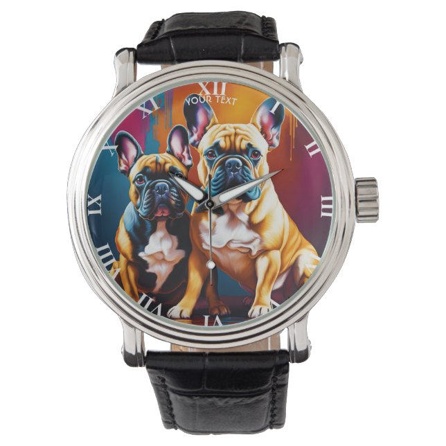 Reloj De Pulsera Fantasy Cute Vivid French Bulldog Family (Anverso)