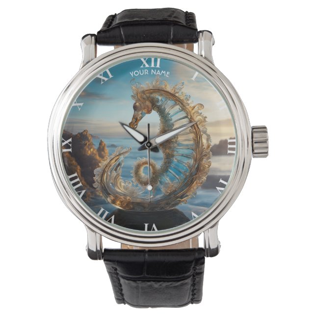 Reloj De Pulsera Fantasy Cute Vivid Glass Seahorse (Anverso)