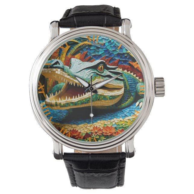 Reloj De Pulsera Fantasy Cute Vivid Mosaic Crocodile Sea (Anverso)