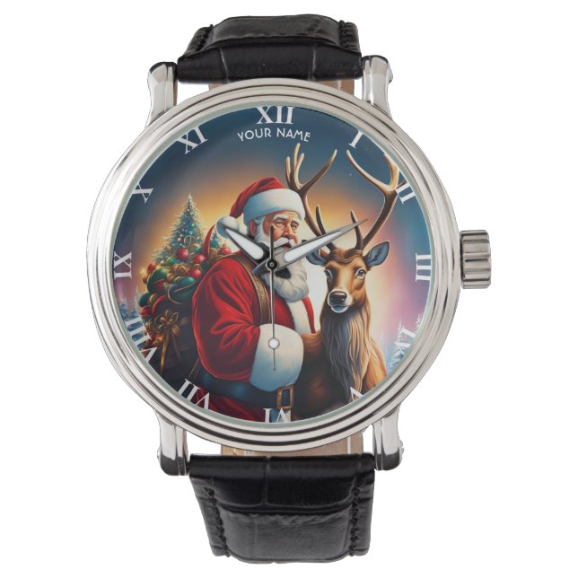 Reloj De Pulsera Fantasy Cute Vivid Navidades Santa Reindeer (Anverso)