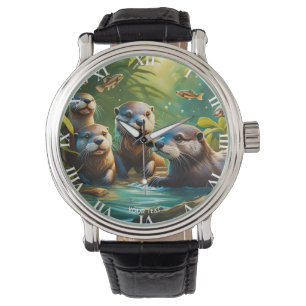 Reloj De Pulsera Fantasy Cute Vivid Otter Family Fish