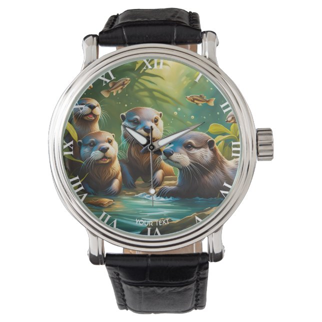 Reloj De Pulsera Fantasy Cute Vivid Otter Family Fish (Anverso)