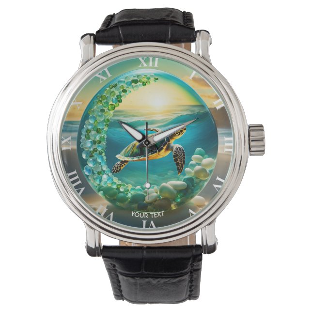 Reloj De Pulsera Fantasy Cute Vivitle Turtle Waves Marinas (Anverso)