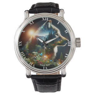 Reloj De Pulsera Fantasy Cute Wolf Doble exposición