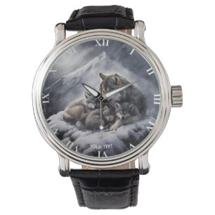 Reloj De Pulsera Fantasy Cute Wolf Family Winter