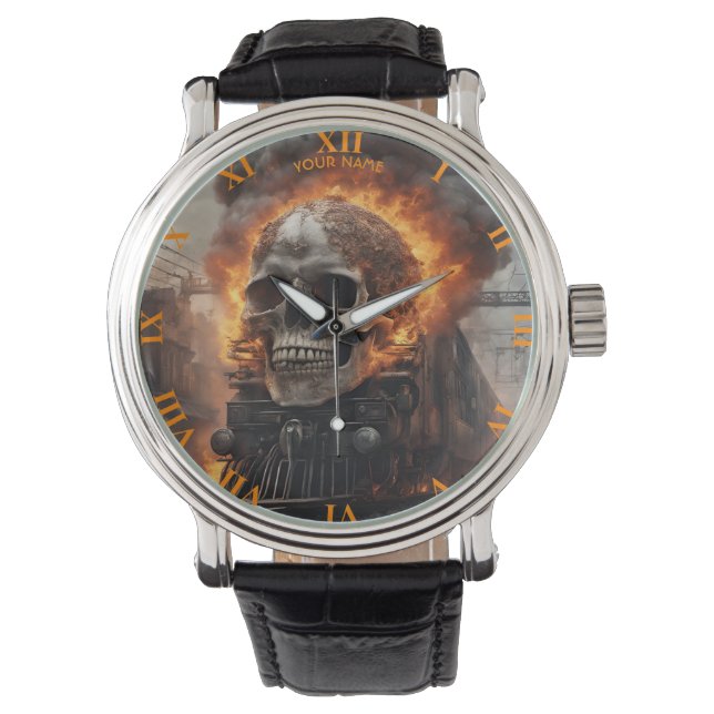 Reloj De Pulsera Fantasy Skull Train Flames Wreck (Anverso)