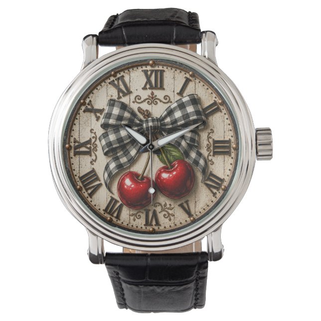 Reloj De Pulsera Farmhouse Cherry Rustic Buffalo Plaid Kitchen (Anverso)